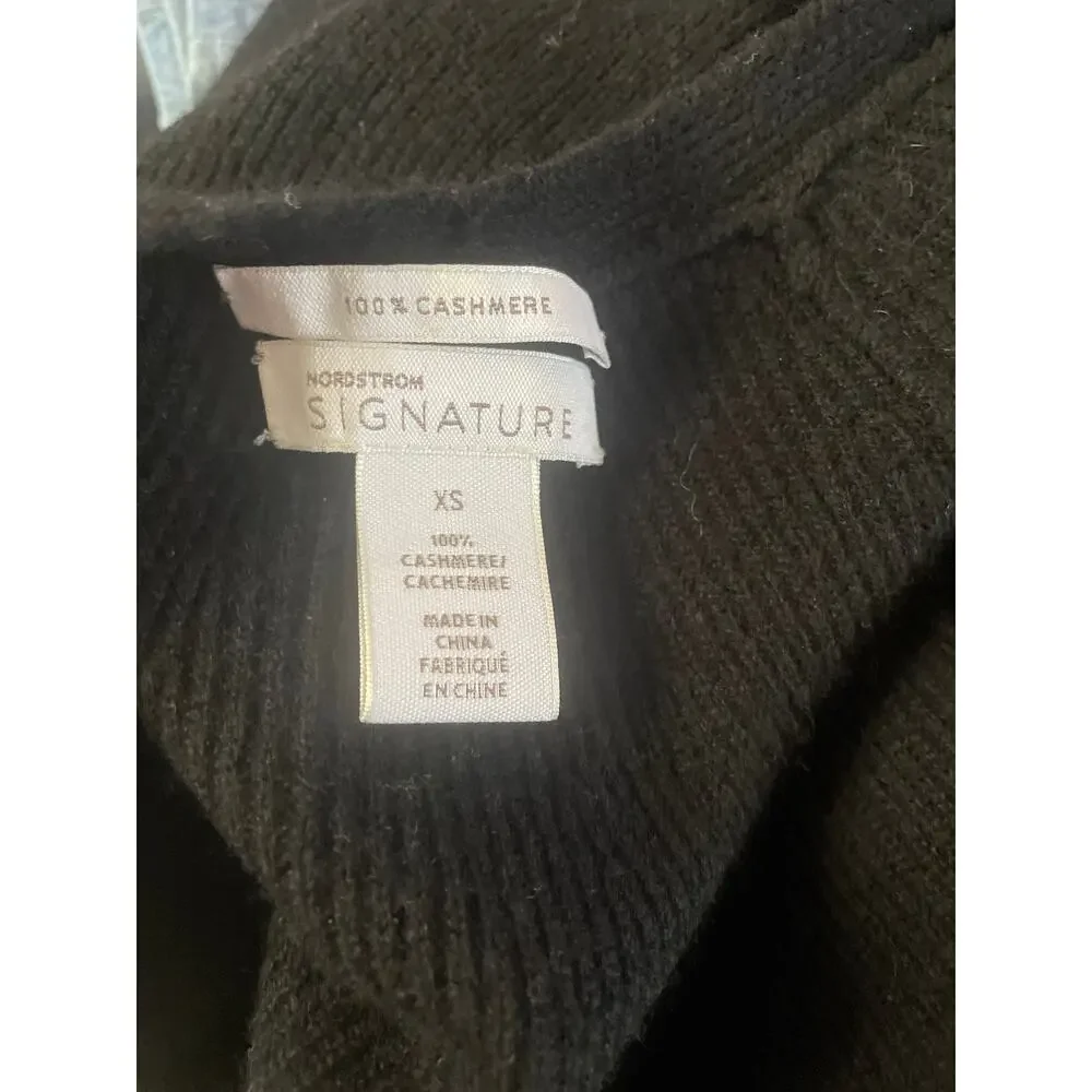 100% Cashmere black ribbed tunic length open front cardigan luxury‎ XS capsule